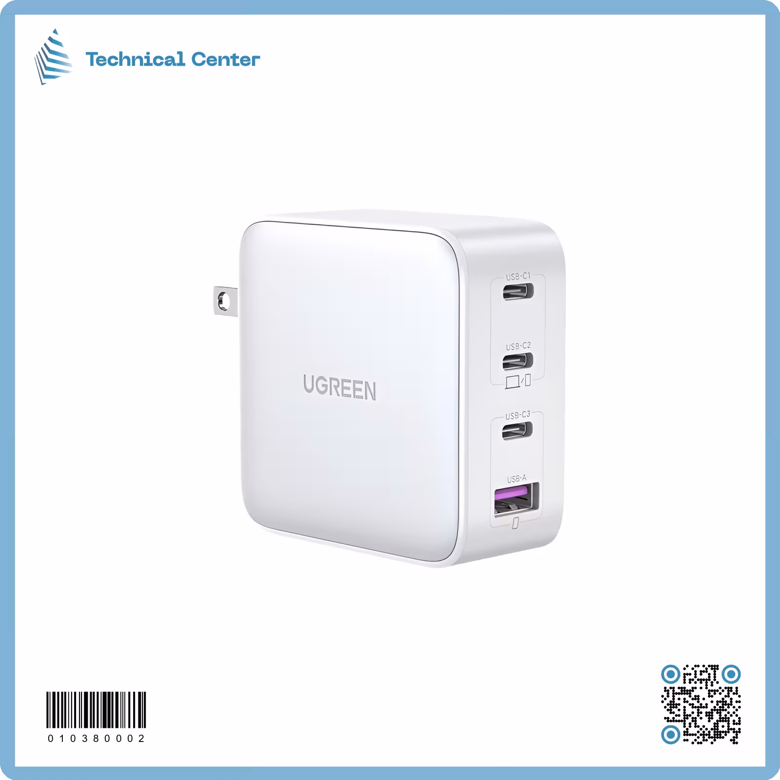 شاحن UGREEN 100W GaN متعدد المنافذ – إصدار أربع مخارج (USB-C ×3 + USB-A)